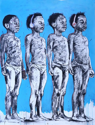 Nelson Makamo, So Devoted, 2015, Mixed Media on Paper, 161 x 120.5cm,Courtesy of CIRCA Gallery South Africa.small