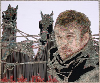 adoration of the beat. newspaper tapestry on foam core 100x121cm