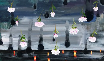 Beezy Bailey Love Bombs Falling oil on canvas 90x150cm crop