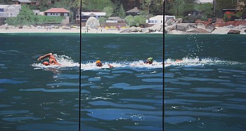 Denby Meyer Training triptych Acrylic on canvas 50 x 93 cm