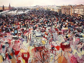 Gathering in Moscow, 1991, 2019, oil on canvas with frame and supawood, 150 x 200 cm