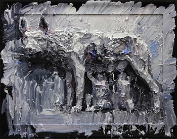 Romulus and Remus, 2018, oil on supawood and frAME 59 x 74 cm.