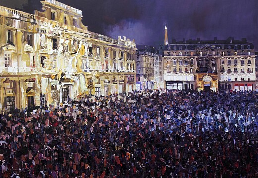 Charlie Hebdo Protest, Paris, 2019, oil on canvas, 150 x 200 cm