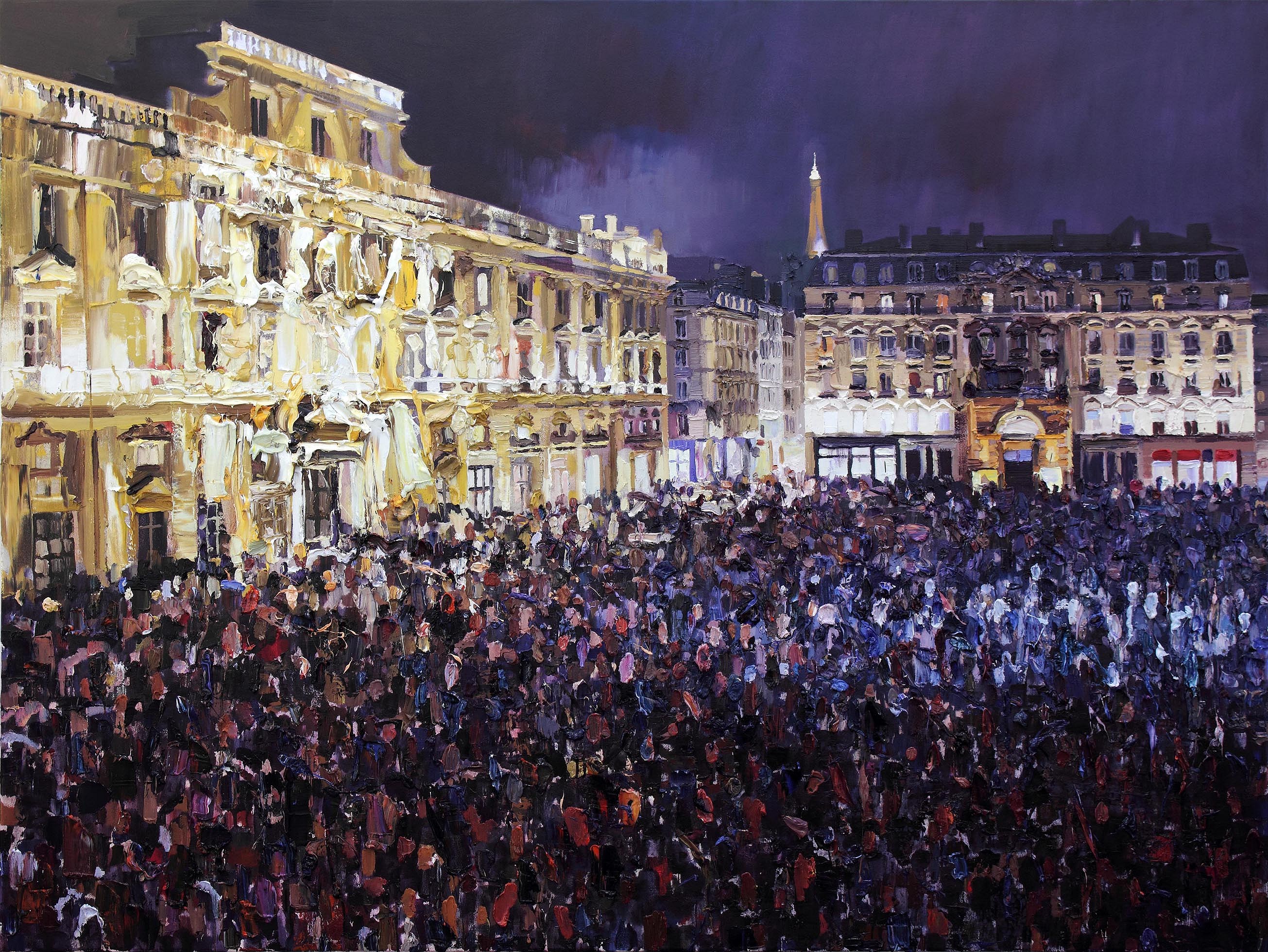 Charlie Hebdo Protest, Paris, 2019, oil on canvas, 150 x 200 cm