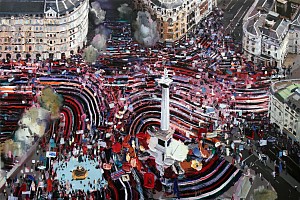 Nigel Mullins. Protest at Trafalgar Square, 2019, oil on canvas, 120 x 180 cm