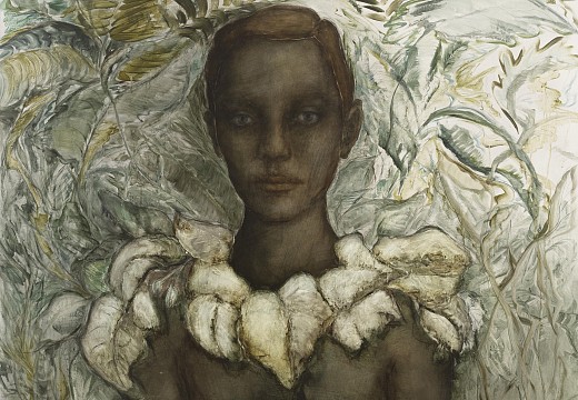 Shany van den Berg, Antheia Godess of the Garden, pencil, charcoal and oil on board, 130 x 130 cm