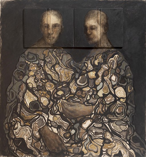SHANY VAN DEN BERG, Entwined
ink, charcoal, oil and collage with vintage book cover on linen