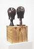 Shany van den Berg, Kaai'mans, sculpture wooden plinth, glass, steel, impasto oil paint and engraving on 1920's wooden hat stand, 68cm 35 x 25cm