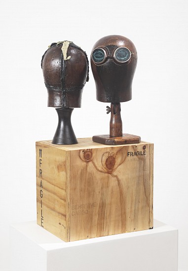 SHANY VAN DEN BERG, Kaai'mans
wooden plinth, glass, steel, impasto oil paint and engraving on 1920's wooden hat stand