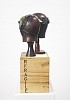 Shany van den Berg, Kaai'mans, sculpture wooden plinth, glass, steel, impasto oil paint and engraving on 1920's wooden hat stand, 68cm 35 x 25cm