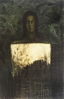 Shany van den Berg, She Blooms at Night, oil on board, 137 x 91 cm