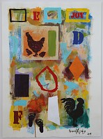LOW WAC22042 VALPI MZIMBA ABSTRCT WITH ROOSTER ACRYLIC ON PAPER 77 X 56