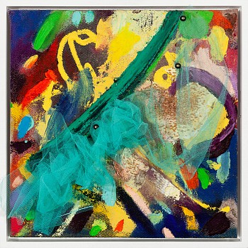 Prom Persuasions, oil and mixed media on handspun cotton and board, 40 x 40 cm