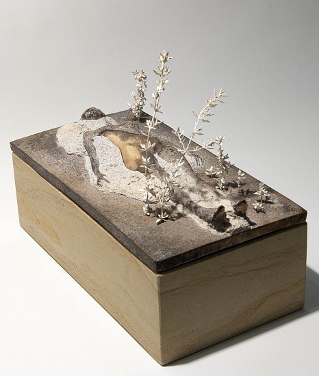 RINA STUTZER, You blow your breeze and brand, your breath into my mouth. You reach - then bend, your force, to break, blow, burn, and make me new.
Bronze, Soot, Silver, Ceramic & Naboomspruit sandstone
