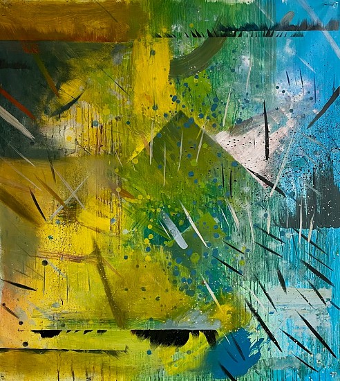 MATTHEW HINDLEY, Rainbow of Chaos III / II
oil on Italian polycotton with painted frame