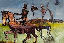 Beezy Bailey, Peaceful Battlefield, oil on canvas, 150 x 200 cm