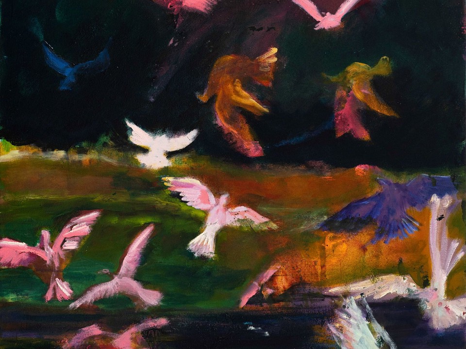 Beezy Bailey, Midnight Birds, Oil on canvasm 120 x 90 cm