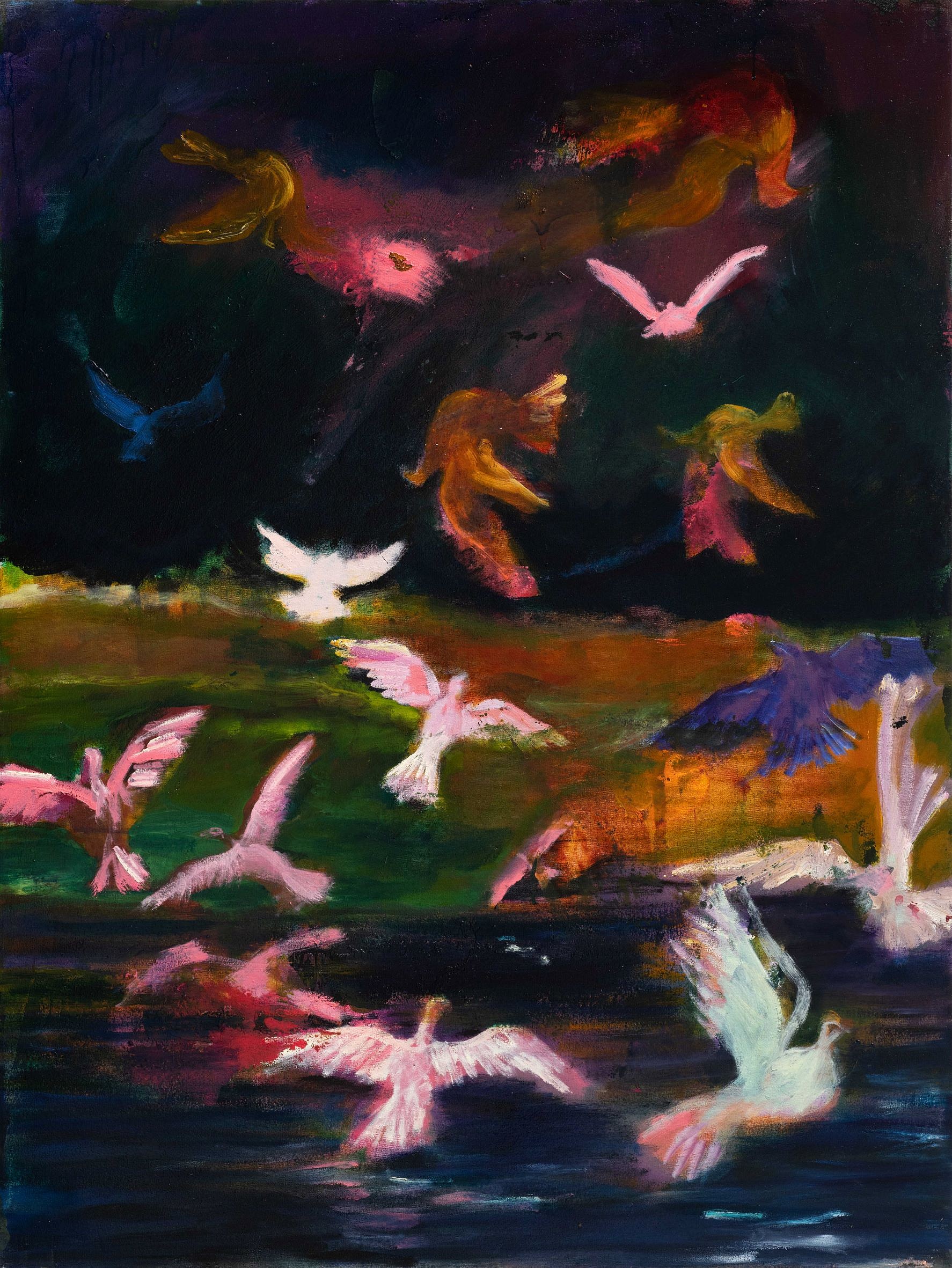 Beezy Bailey, Midnight Birds, Oil on canvasm 120 x 90 cm