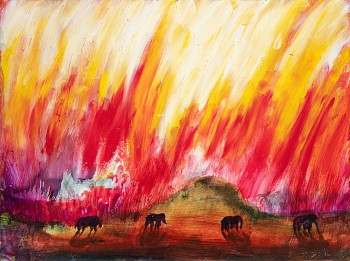 Beezy Bailey, Hot migration, Oil on board, 30.5 x 40.5 cm