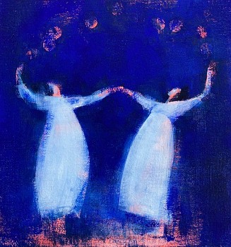 Louise Mason, Entertaining a muse, Oil on board, 20 x 20 cm