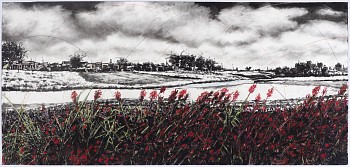 Nyoxi a yi phatsami eka xiluva xo vuna (The bee does not fall on a withering flower), 75.5 x 160 cm