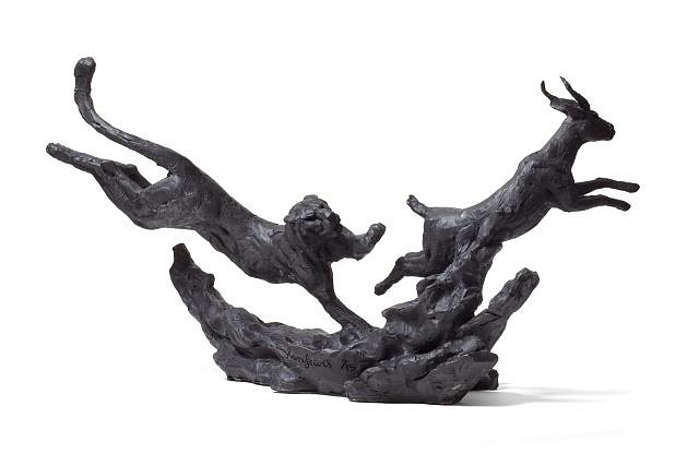 DYLAN LEWIS, S458 Leopard Chasing Buck Maquette II Ed 3/15
Bronze