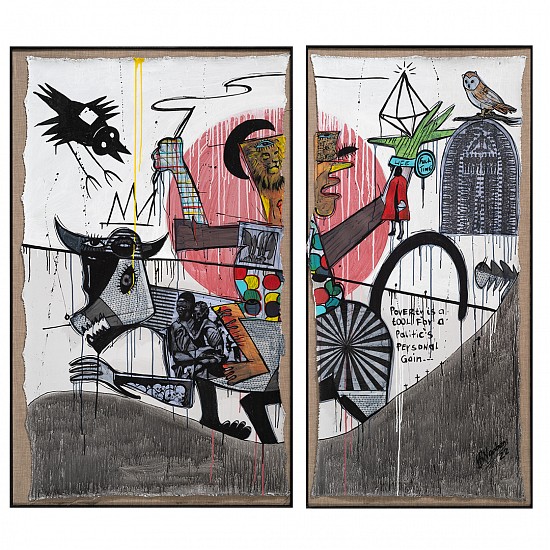 BLESSING NGOBENI, Thrown in the belly of the sea
Mixed Media on paper (diptych)