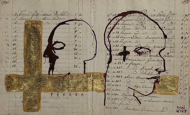 GUY FERRER, Belief
Ink and gold leaf on antique paper