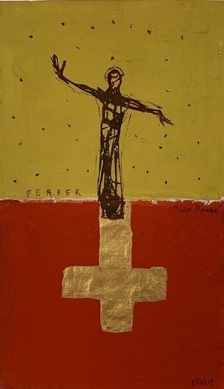 GUY FERRER, Croix Rouge
Ink and gold leaf on antique paper