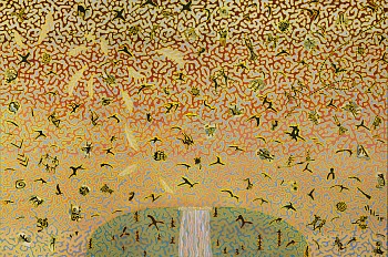 lucinda mudge turn up the music acrylic on canvas 100 x 150 cm