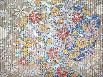 blue leticia with polkadot scarf chalk pastel and newsprint collage on folded paper 114 x 152 cm