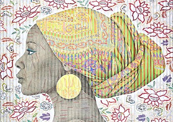 gary stephens buyane with chartreuse scarf 114 x 160 charcoal chalk pastel and newsprint collage on pleated paper