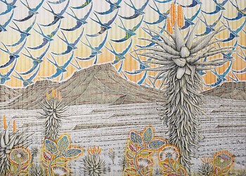 gary stephens under a blue swallow sky graaf reinet 114 x 159 charcoal chalk pastel and newsprint collage on pleated paper