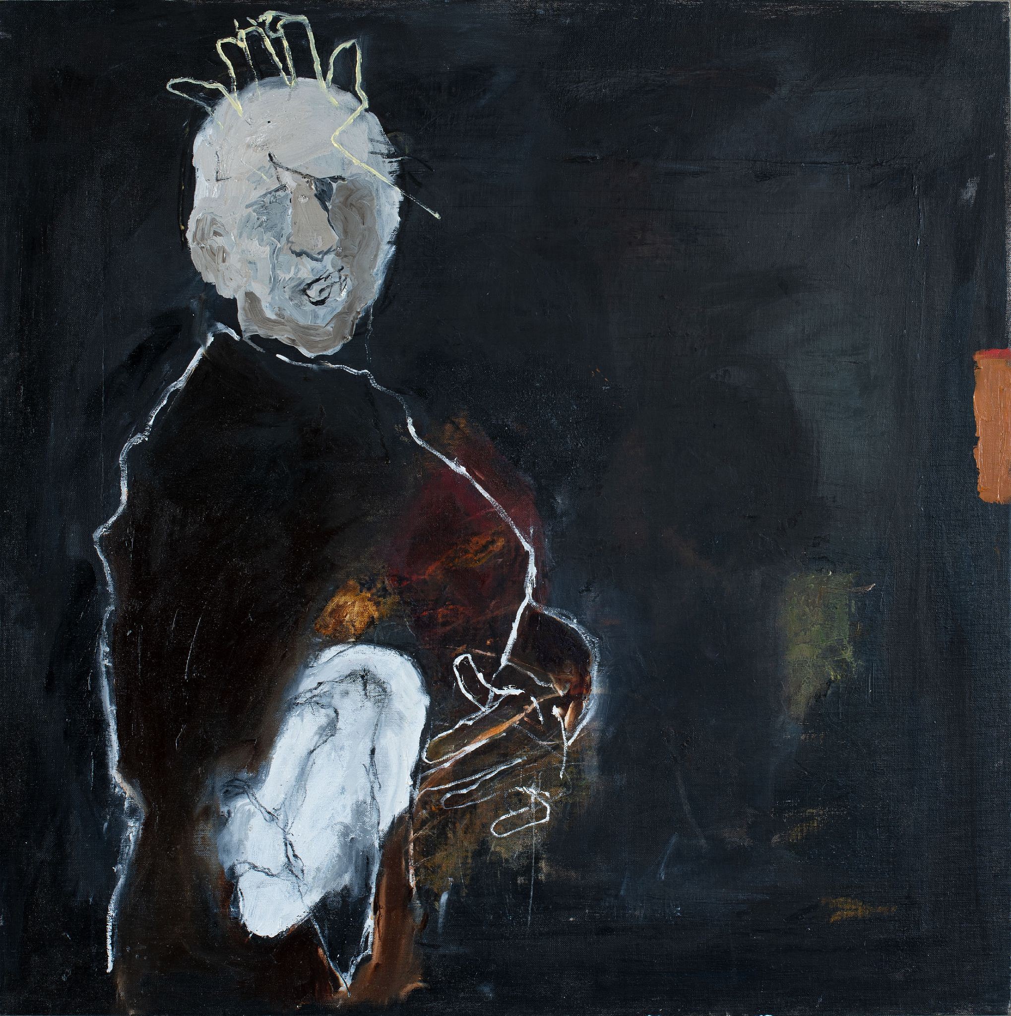 lorienne lotz eating crow ii oil and charcoal on canvas 90 x 90 cm c melanie cornelius hr