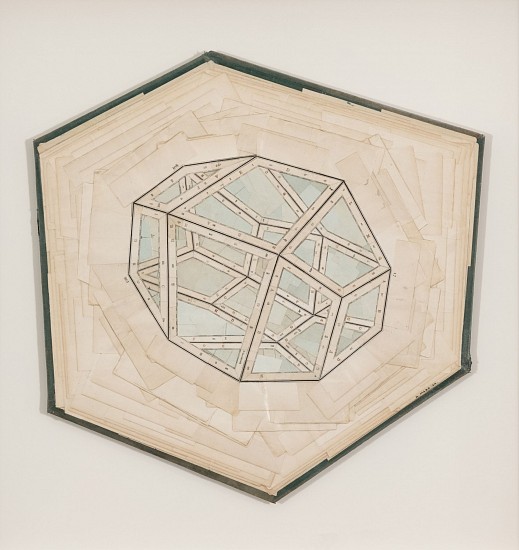 GERHARD MARX, A Smaller Volume
reconfigured map fragments and book cover with cotton paper