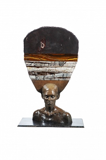 ANGUS TAYLOR, She as the poet, and the poet as the witness (bust)
bronze, hematite, tiger-iron, Nguni stone (Swaziland), Barberton Greenstone Belt