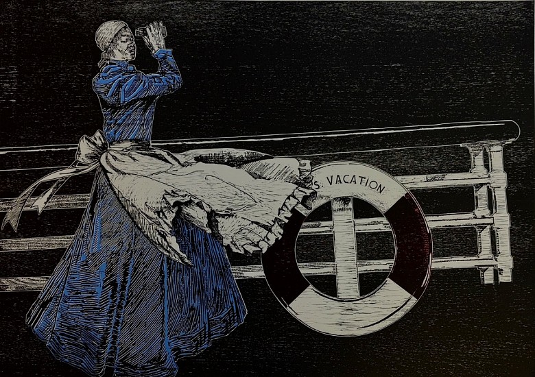 MARY SIBANDE, Leisurely Sailing: Sophie with her binoculars
woodcut and monotype