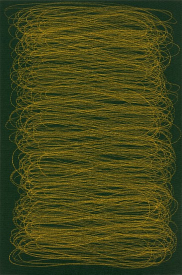 CATHY ABRAHAM, The two eights gold on green
pastel on raw book linen