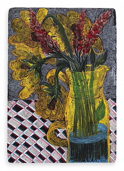 LADY  SKOLLIE, Aloes & Sunflowers with Maasai Shuka
Crayon & ink on fabriano