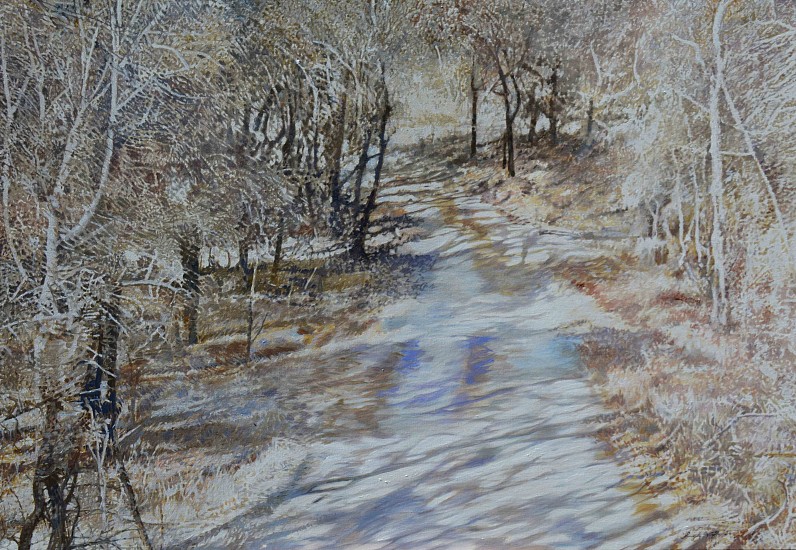 LEIGH VOIGT, Dusty Road through Winter Tamboti Trees, Spirostachys africana, Lion Sands Game Reserve.
oil on Belgian Linen