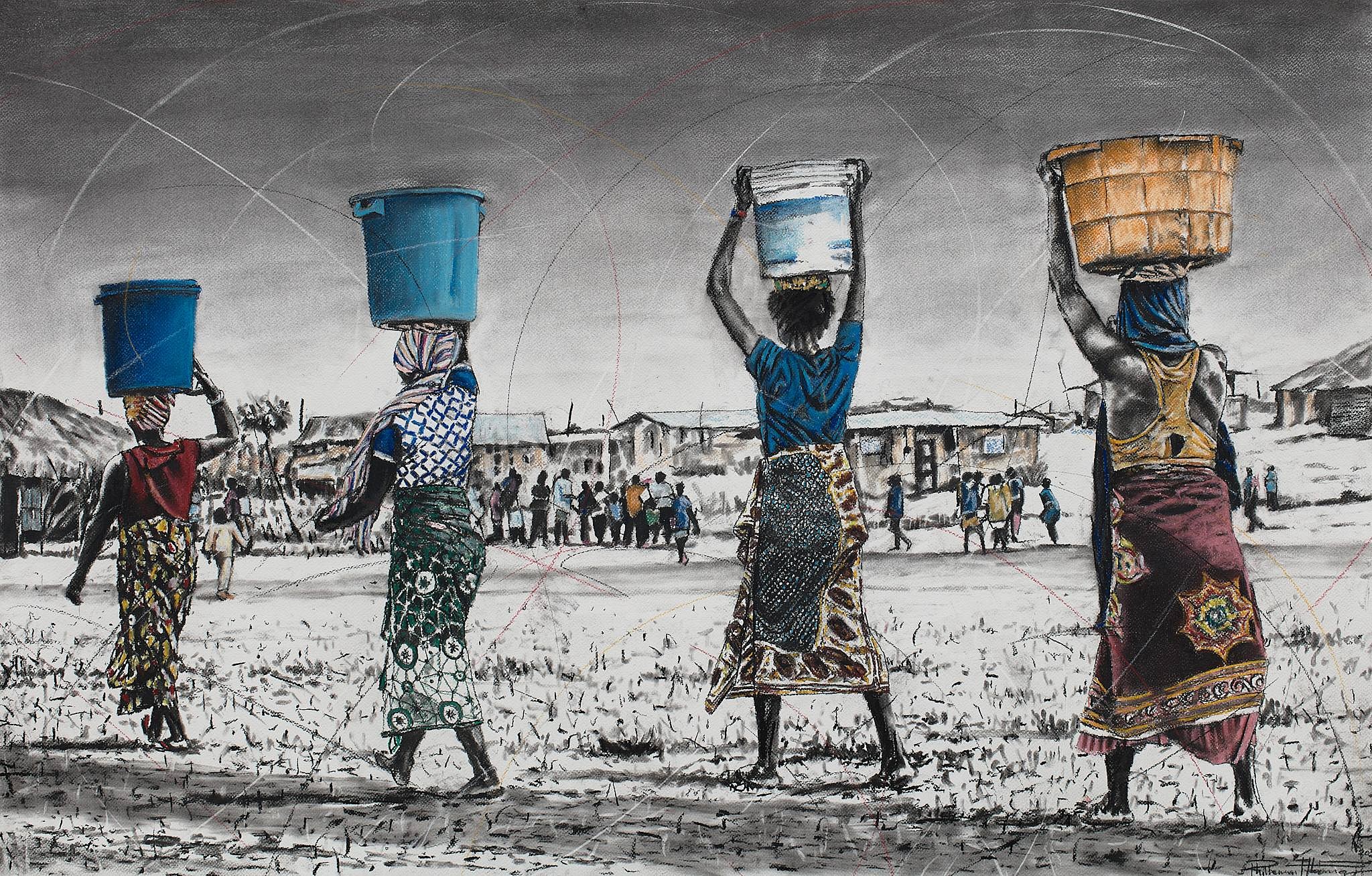 LR Vavansati vo tiva ti mhaka ta vona (women who understand their assignment) 2, charcoal and chalk pastels on paper, 75 x 118cm