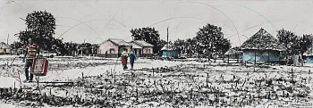 HR Kaya ro saseka (beautiful home), charcoal and chalk pastels on paper, 41 x 116 cm