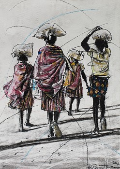 HR Vavasanti va xivindzi (women of valour) 4, charcoal and chalk pastels on paper, 42 x 30 cm