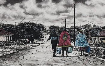 HR Vavansati vo tiva ti mhaka ta vona (women who understand their assignment.)1, Charcoal and chalk pastels on paper , 75x 118cm
