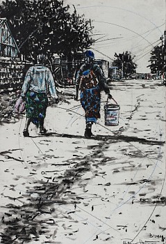 HR Vavansati va swilo swa nkoka (women of priorities) 3, charcoal and chalk pastels on paper, 76x56cm