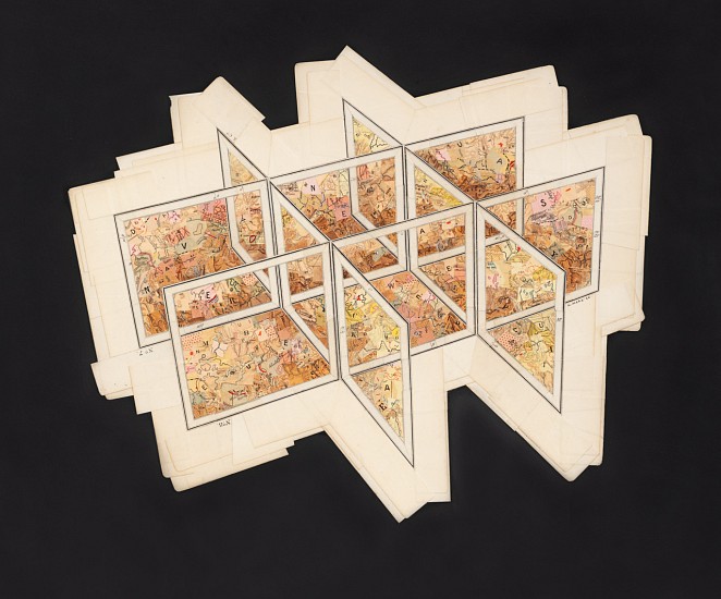 GERHARD MARX, Composite Cartographies (Four crossings)
reconfigured map fragments on acrylic ground and cotton paper