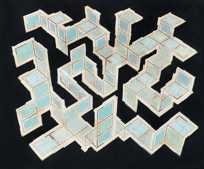 GERHARD MARX, Unfolding (To see is to forget)
reconfigured map fragments on canvas