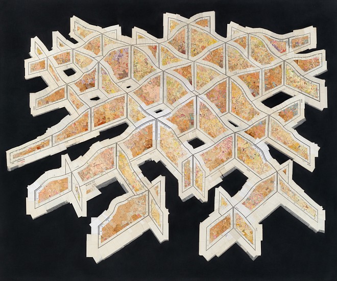 GERHARD MARX, Vast Interior (The story finds the place)
reconfigured map fragments on canvas