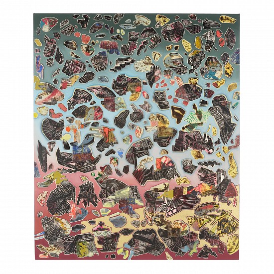 EMALIE BINGHAM, Reach
linocut and mixed media collage on canvas